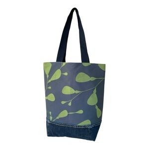 Silk Road Large Canvas Green Leaf Print with Jean Detail Tote Bag